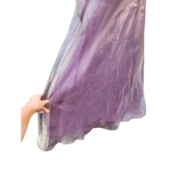 Vtg 90s Delaru Sheila Yen Opalescent Long Maxi Formal V-Neck Strappy Shawl Dress - Picture 6 of 8